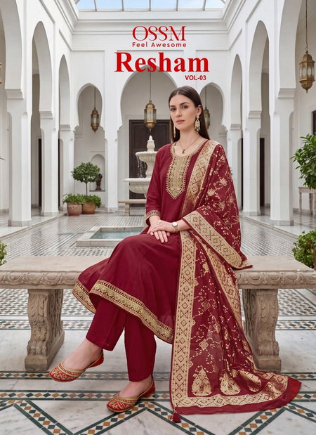 Resham Vol 3 By Ossm Viscos Roman Silk Kurti With Bottom Dupatta